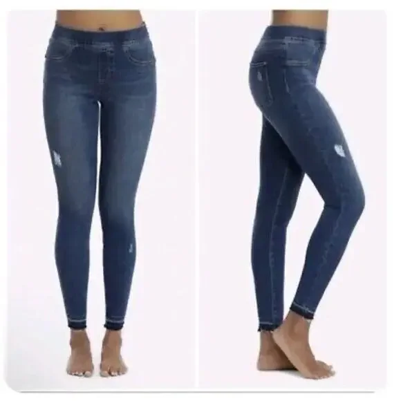 new Spanx Sz XS Pull-On Release Raw Hem Stretch High Rise Blue Skinny Jeans - Picture 6 of 6